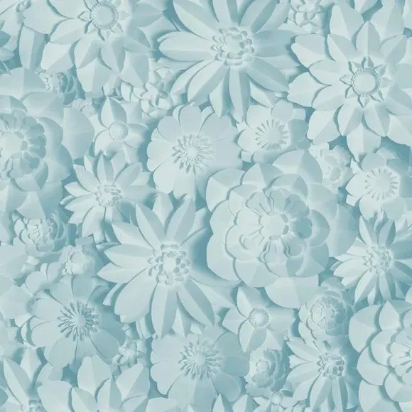 3D Floral Wallpaper - Teal