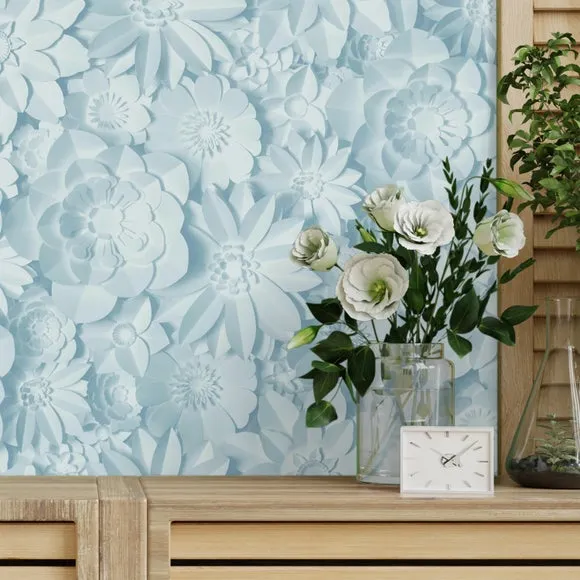 3D Floral Wallpaper - Teal