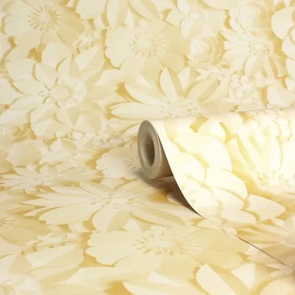 3D Floral Wallpaper - Yellow