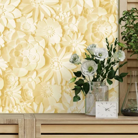 3D Floral Wallpaper - Yellow