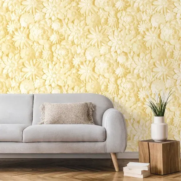3D Floral Wallpaper - Yellow