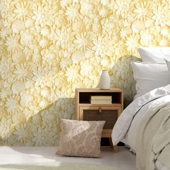 3D Floral Wallpaper - Yellow