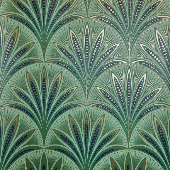 Art Deco Fan Wallpaper - Blue, Metallic