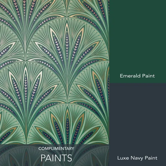 Art Deco Fan Wallpaper - Blue, Metallic