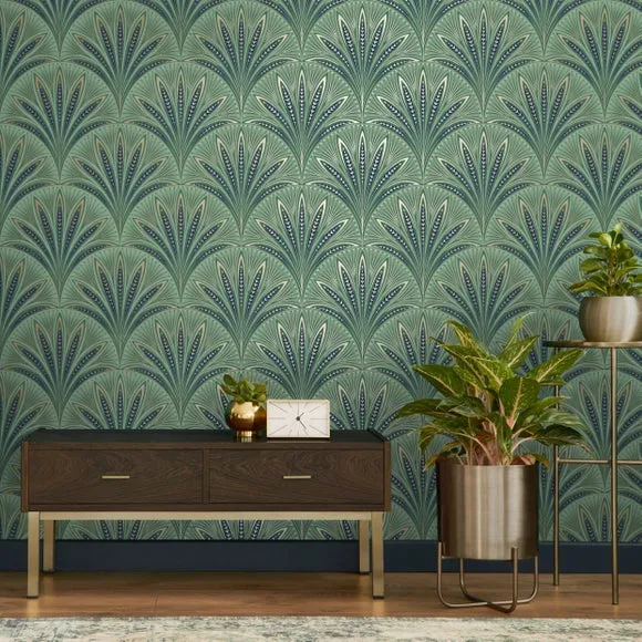 Art Deco Fan Wallpaper - Blue, Metallic image