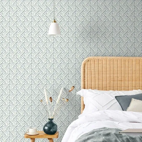 Botanical Leaf Wallpaper - Blue, Paper