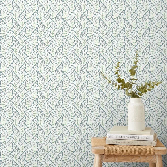Botanical Leaf Wallpaper - Blue, Paper image