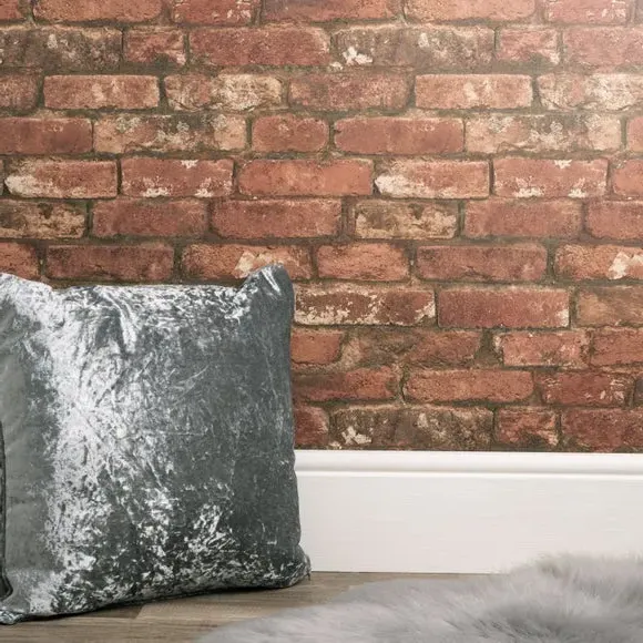 Brick Pattern Wallpaper - Red, Faux Finish