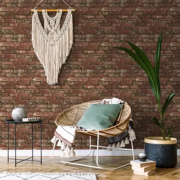 Brick Pattern Wallpaper - Red, Faux Finish image