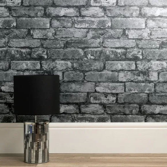 Brick Pattern Wallpaper - Silver, Faux Finish