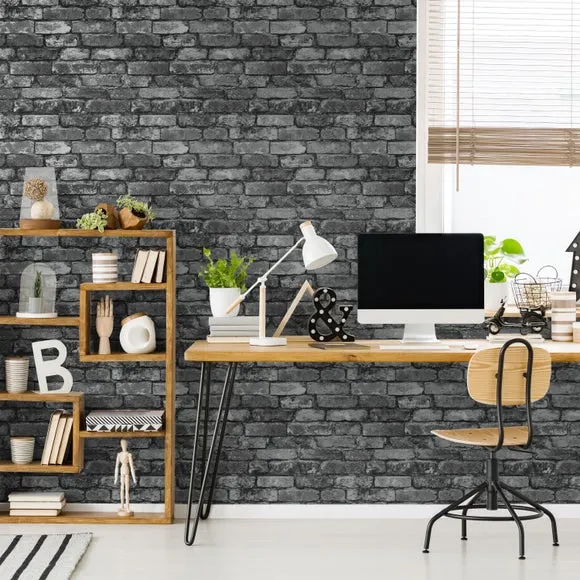 Brick Pattern Wallpaper - Silver, Faux Finish