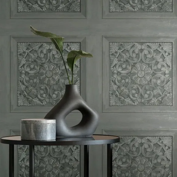 Carved Panel Wallpaper - Charcoal