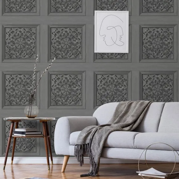 Carved Panel Wallpaper - Charcoal image
