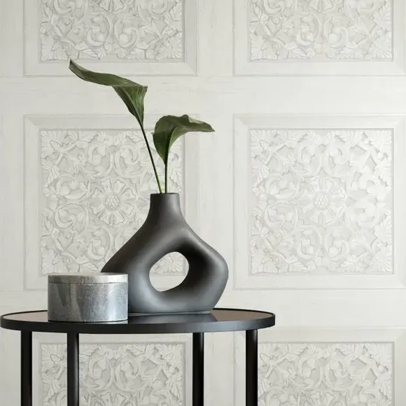 Carved Panel Wallpaper - White