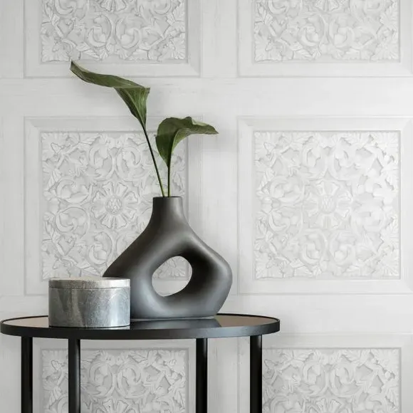 Carved Panel Wallpaper - White
