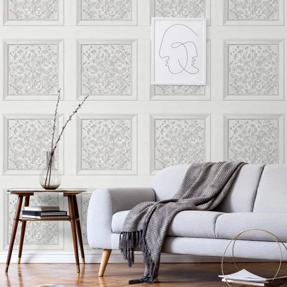 Carved Panel Wallpaper - White