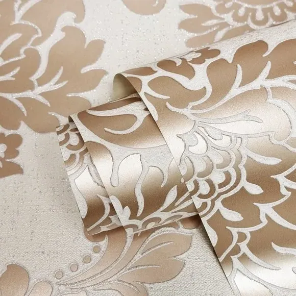 Damask Wallpaper with Glitter Backing - Rose Gold