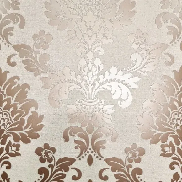 Damask Wallpaper with Glitter Backing - Rose Gold