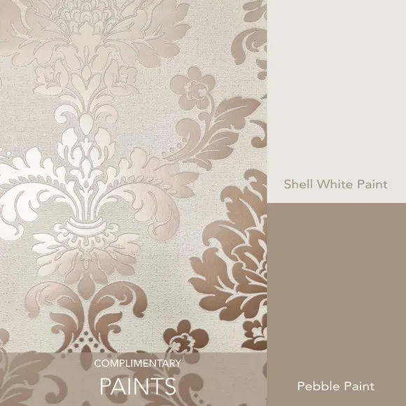 Damask Wallpaper with Glitter Backing - Rose Gold