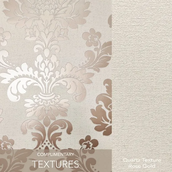 Damask Wallpaper with Glitter Backing - Rose Gold