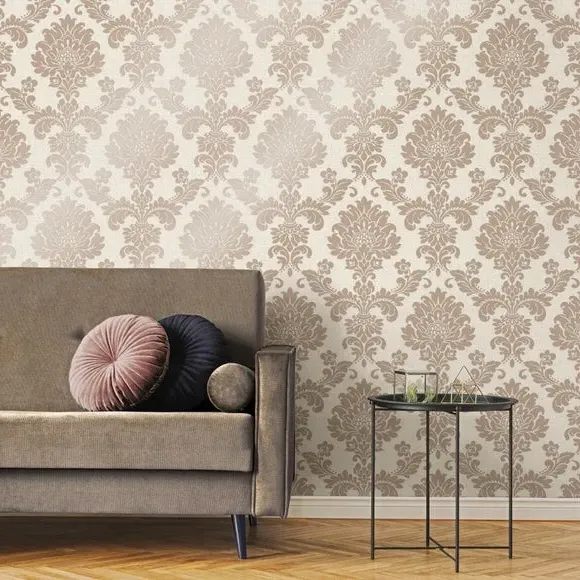 Damask Wallpaper with Glitter Backing - Rose Gold image