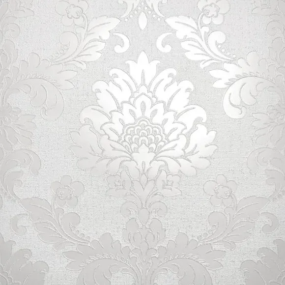 Damask Wallpaper with Glitter Backing - Silver