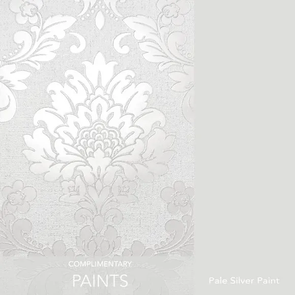 Damask Wallpaper with Glitter Backing - Silver
