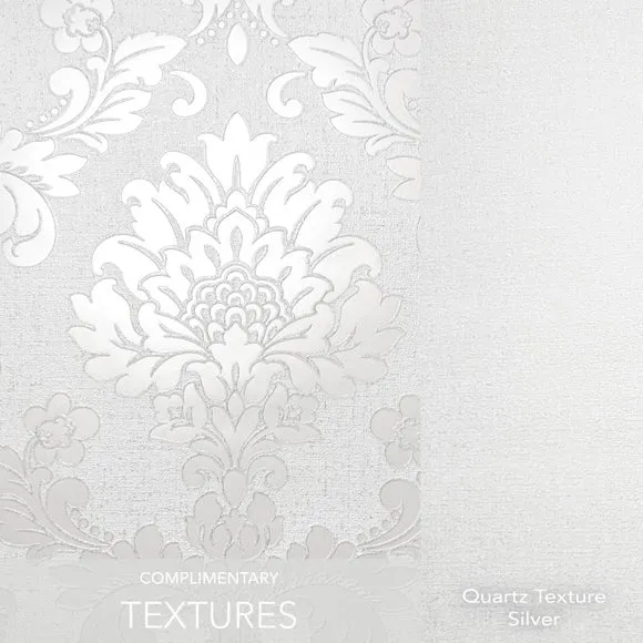 Damask Wallpaper with Glitter Backing - Silver