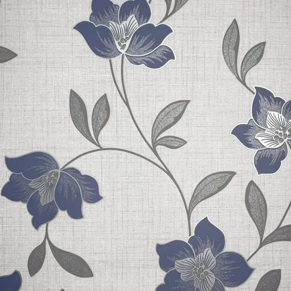Floral Wallpaper Textured - Navy, Metallic