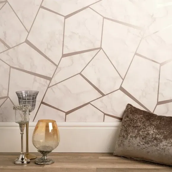 Fractal Marble Wallpaper - Rose Gold, Metallic
