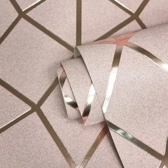 Geo Trellis Vinyl Wallpaper - Blush, Metallic