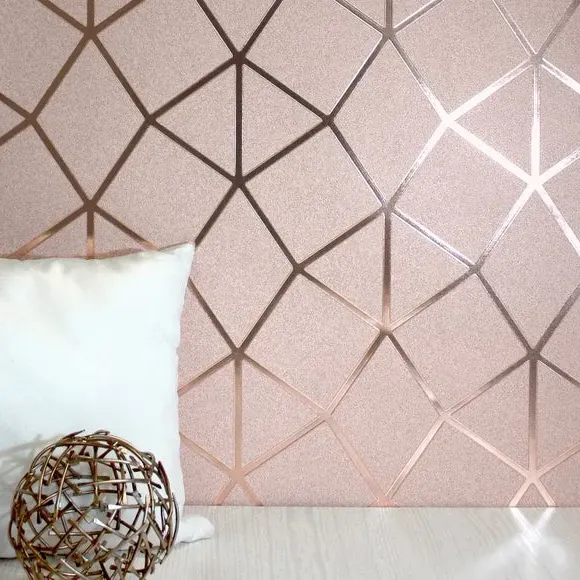 Geo Trellis Vinyl Wallpaper - Blush, Metallic