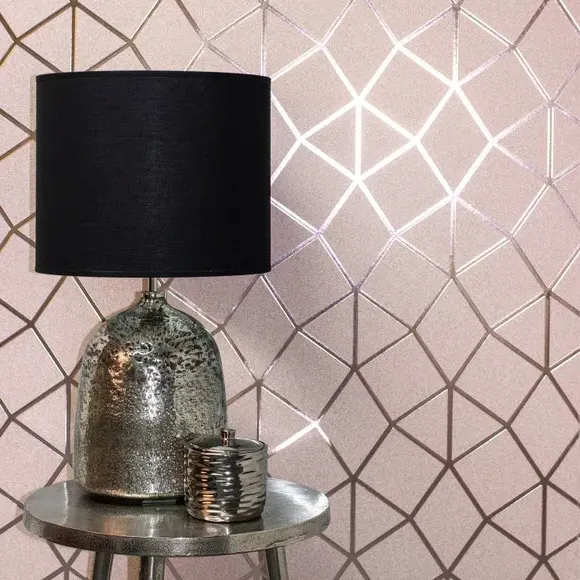 Geo Trellis Vinyl Wallpaper - Blush, Metallic image