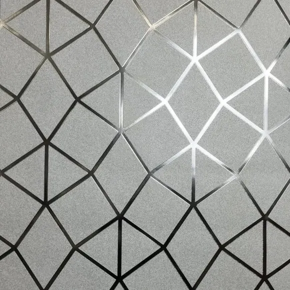 Geo Trellis Vinyl Wallpaper - Silver, Metallic