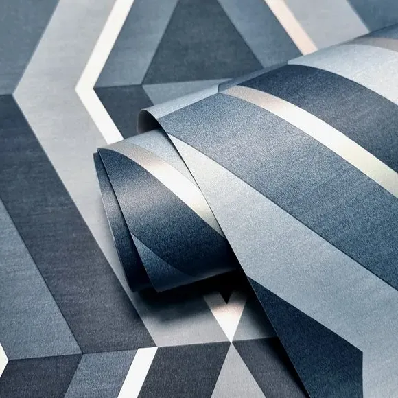 Geometric Wallpaper with 3D Effect - Blue
