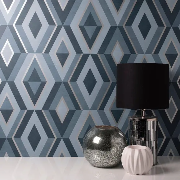 Geometric Wallpaper with 3D Effect - Blue