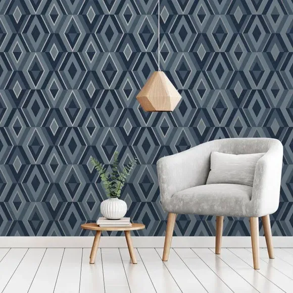 Geometric Wallpaper with 3D Effect - Blue image