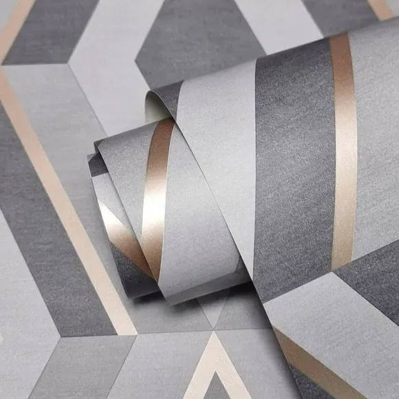 Geometric Wallpaper with 3D Effect - Charcoal