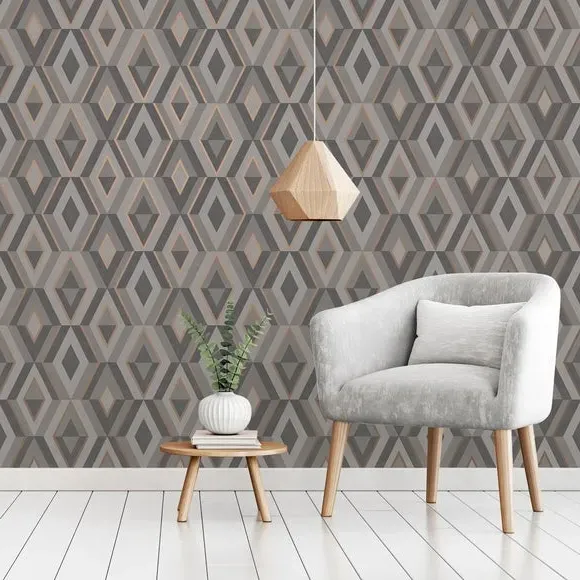 Geometric Wallpaper with 3D Effect - Charcoal