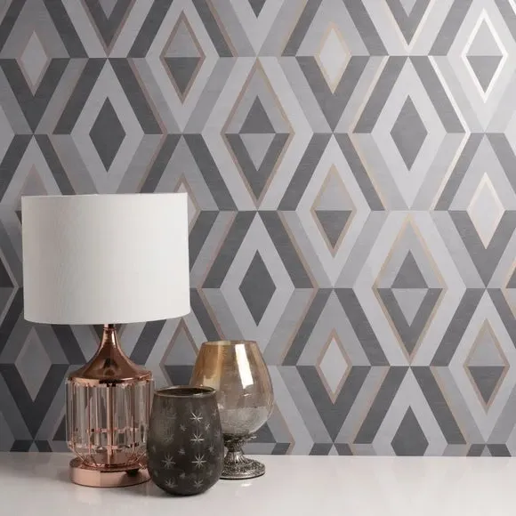 Geometric Wallpaper with 3D Effect - Charcoal