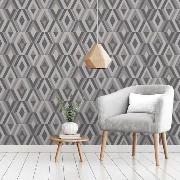 Geometric Wallpaper with 3D Effect - Charcoal
