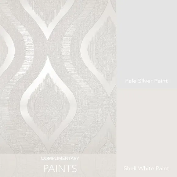 Geometric Wallpaper with Glitter - Silver