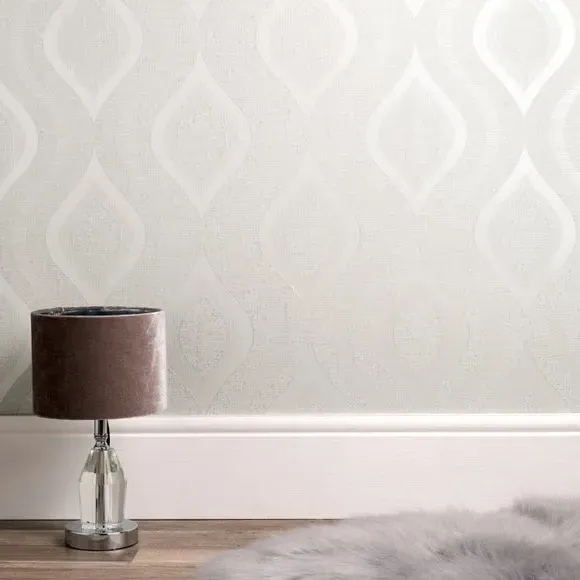 Geometric Wallpaper with Glitter - Silver