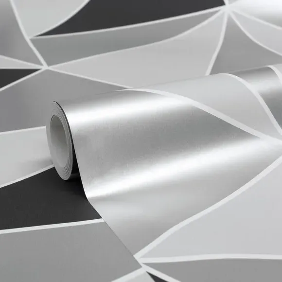 Geometric Wallpaper with Metallic Highlights - Silver