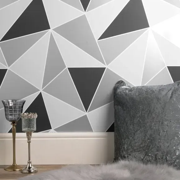 Geometric Wallpaper with Metallic Highlights - Silver