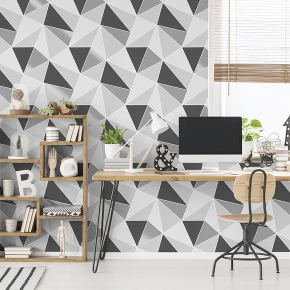 Geometric Wallpaper with Metallic Highlights - Silver image