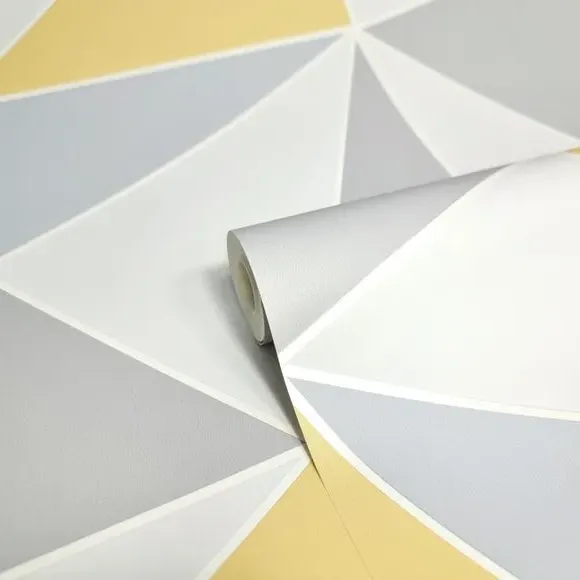 Geometric Wallpaper with Metallic Highlights - Yellow