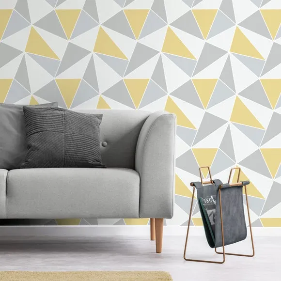 Geometric Wallpaper with Metallic Highlights - Yellow