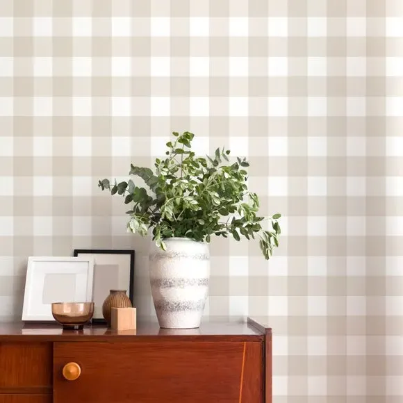 Gingham Wallpaper with Matt Finish - Brown