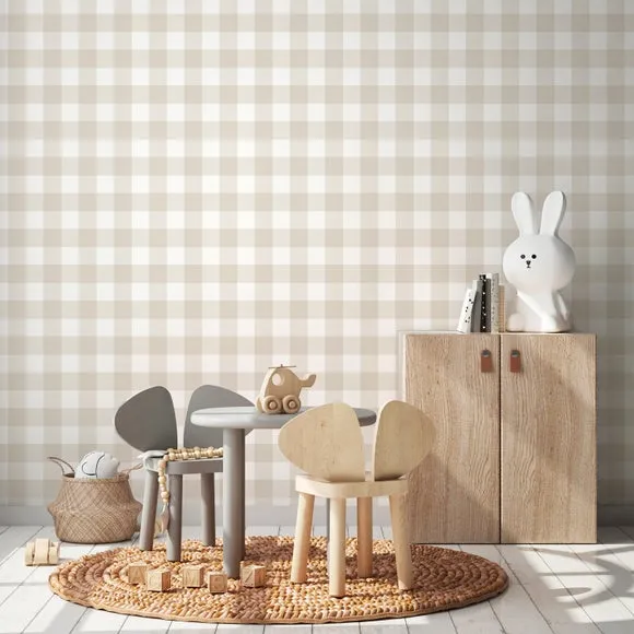 Gingham Wallpaper with Matt Finish - Brown
